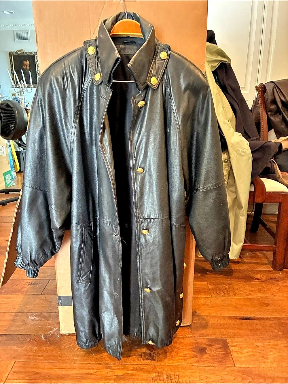 Black Leather-Look Long Coat
